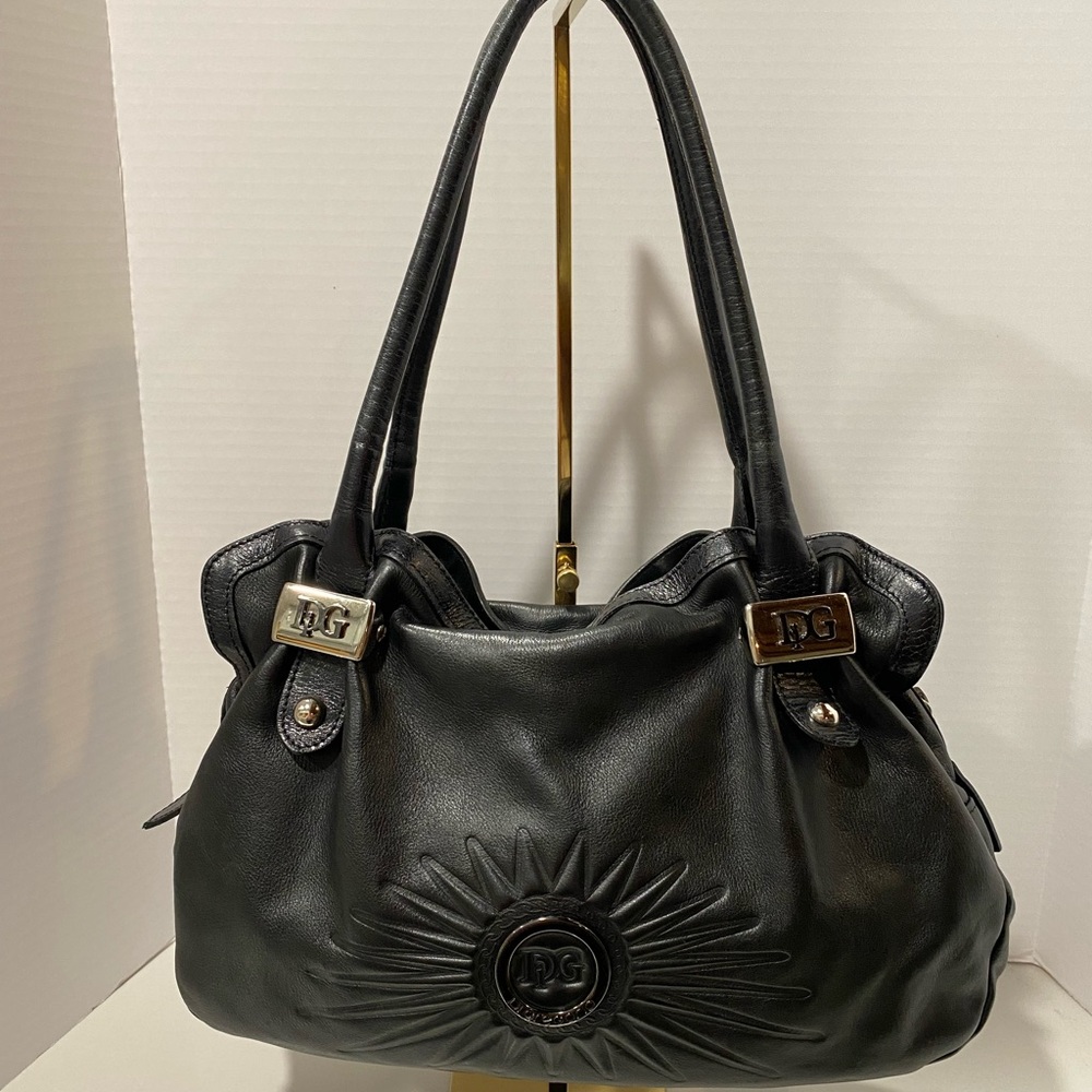 Di Gregorio Black Leather Barrel Handbag Made in Italy